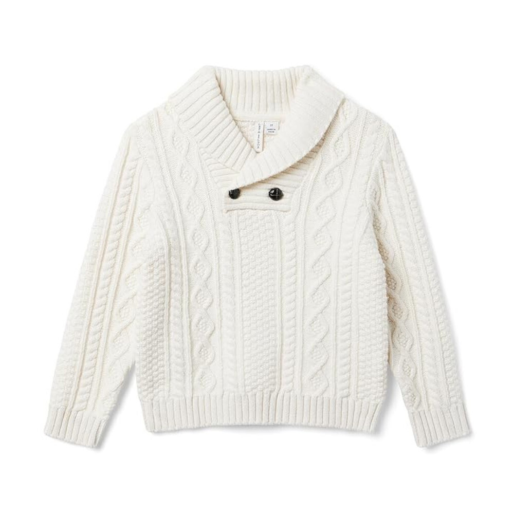 Janie and Jack Sweater Kids 10 Ivory Cable Knit Shawl Collar Pullover RED439